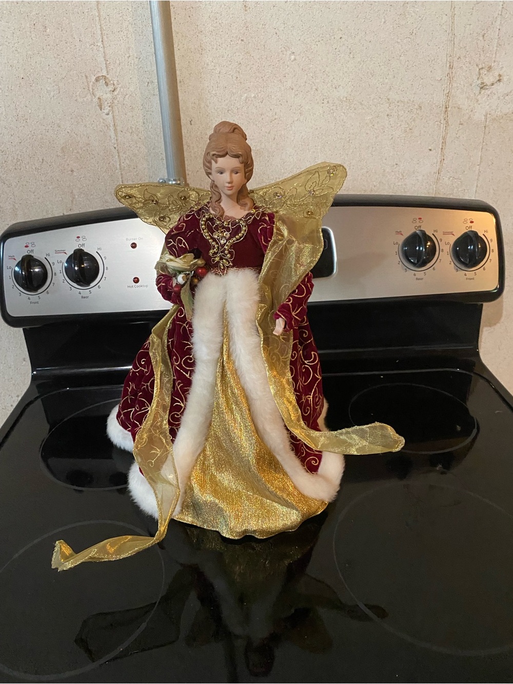 Gold and Burgundy Christmas Tree Topper Angel